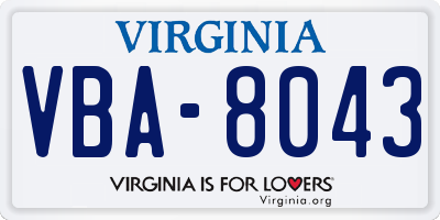 VA license plate VBA8043