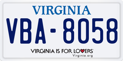 VA license plate VBA8058