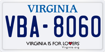 VA license plate VBA8060