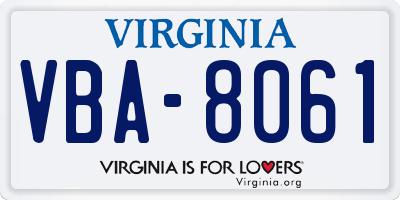 VA license plate VBA8061