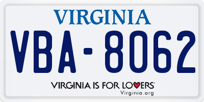 VA license plate VBA8062