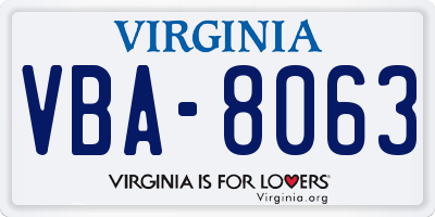 VA license plate VBA8063