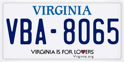 VA license plate VBA8065