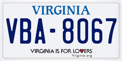 VA license plate VBA8067