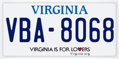 VA license plate VBA8068