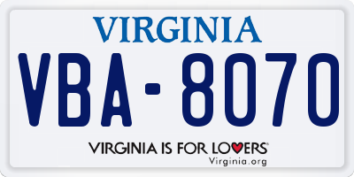 VA license plate VBA8070