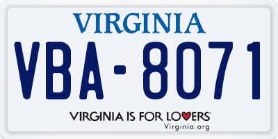 VA license plate VBA8071