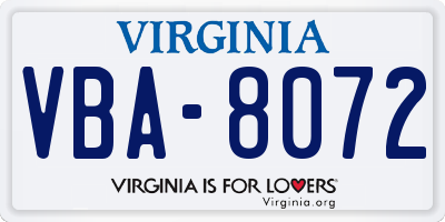 VA license plate VBA8072