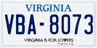VA license plate VBA8073