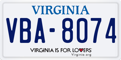 VA license plate VBA8074