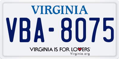 VA license plate VBA8075