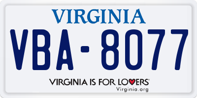 VA license plate VBA8077