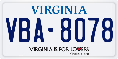 VA license plate VBA8078