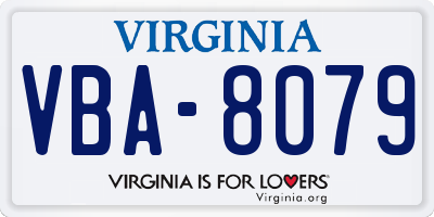 VA license plate VBA8079