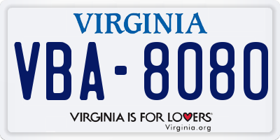 VA license plate VBA8080