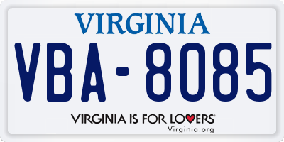 VA license plate VBA8085