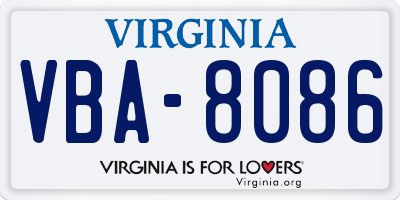 VA license plate VBA8086