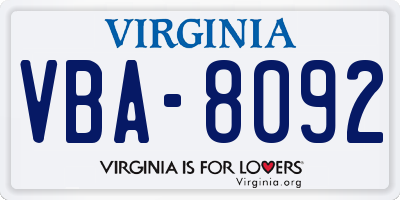 VA license plate VBA8092