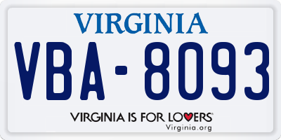 VA license plate VBA8093