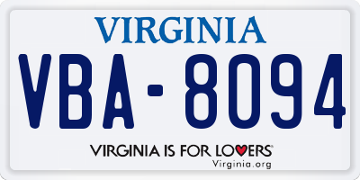 VA license plate VBA8094