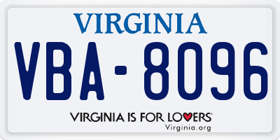 VA license plate VBA8096