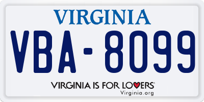 VA license plate VBA8099