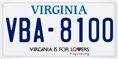 VA license plate VBA8100