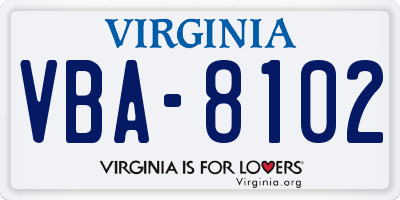VA license plate VBA8102