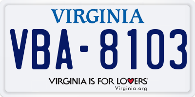 VA license plate VBA8103