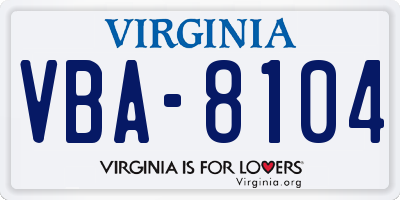 VA license plate VBA8104