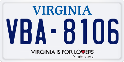 VA license plate VBA8106