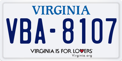 VA license plate VBA8107