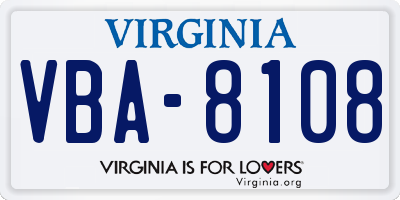 VA license plate VBA8108