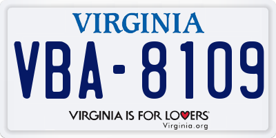 VA license plate VBA8109