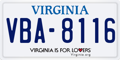 VA license plate VBA8116