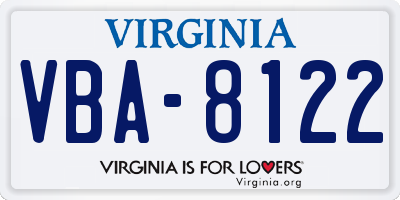 VA license plate VBA8122