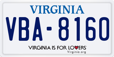 VA license plate VBA8160