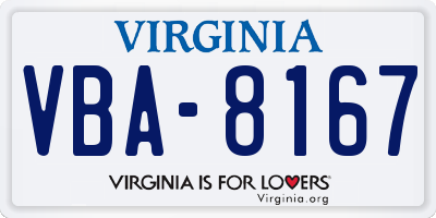 VA license plate VBA8167