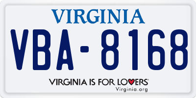 VA license plate VBA8168