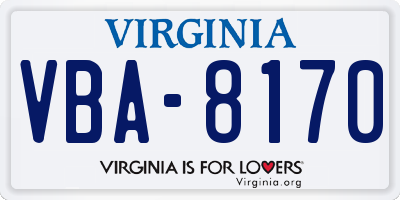 VA license plate VBA8170