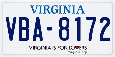 VA license plate VBA8172