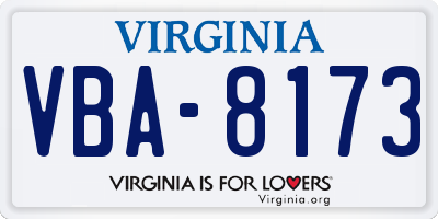 VA license plate VBA8173
