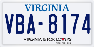 VA license plate VBA8174