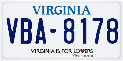 VA license plate VBA8178