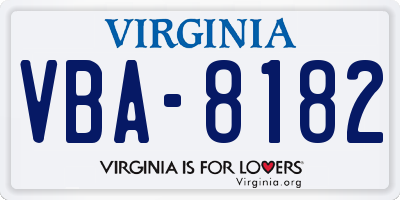 VA license plate VBA8182