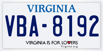 VA license plate VBA8192