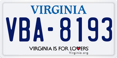 VA license plate VBA8193