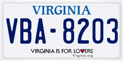 VA license plate VBA8203
