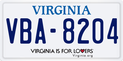 VA license plate VBA8204