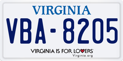 VA license plate VBA8205